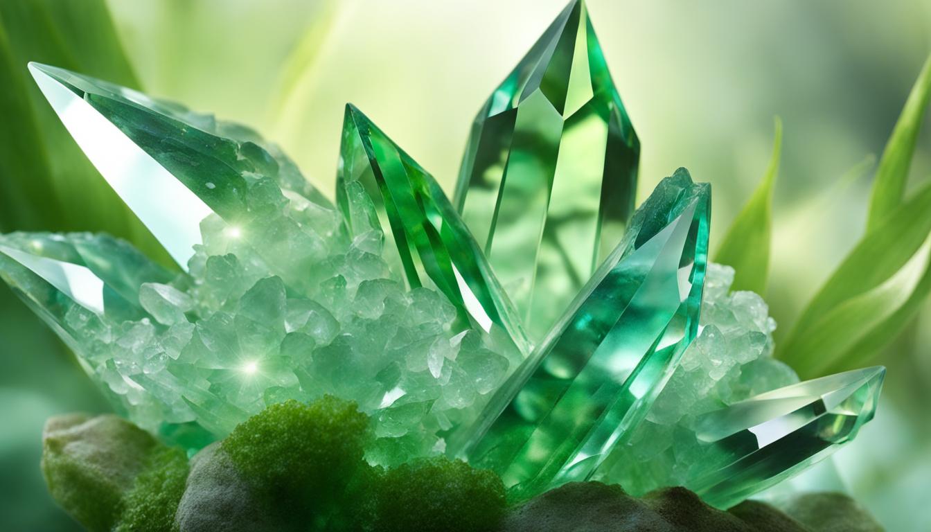 light green crystal with black specks